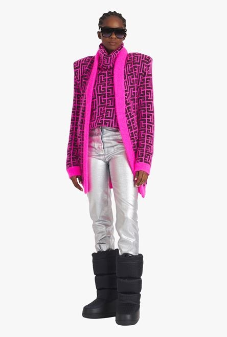 Capsule After ski - Neon pink and black Balmain-monogrammed wool cardigan - 2