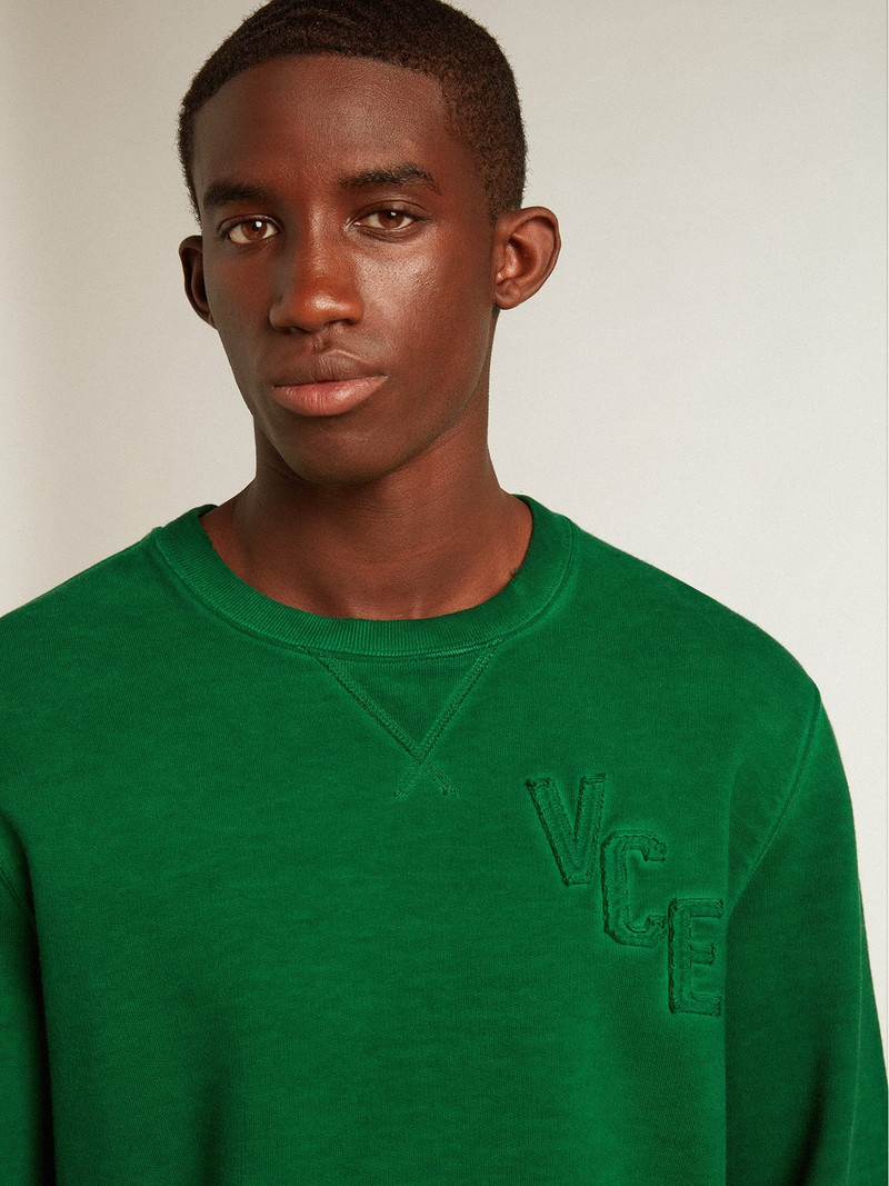 Golden Goose Round-neck sweatshirt in green cotton fleece outlook