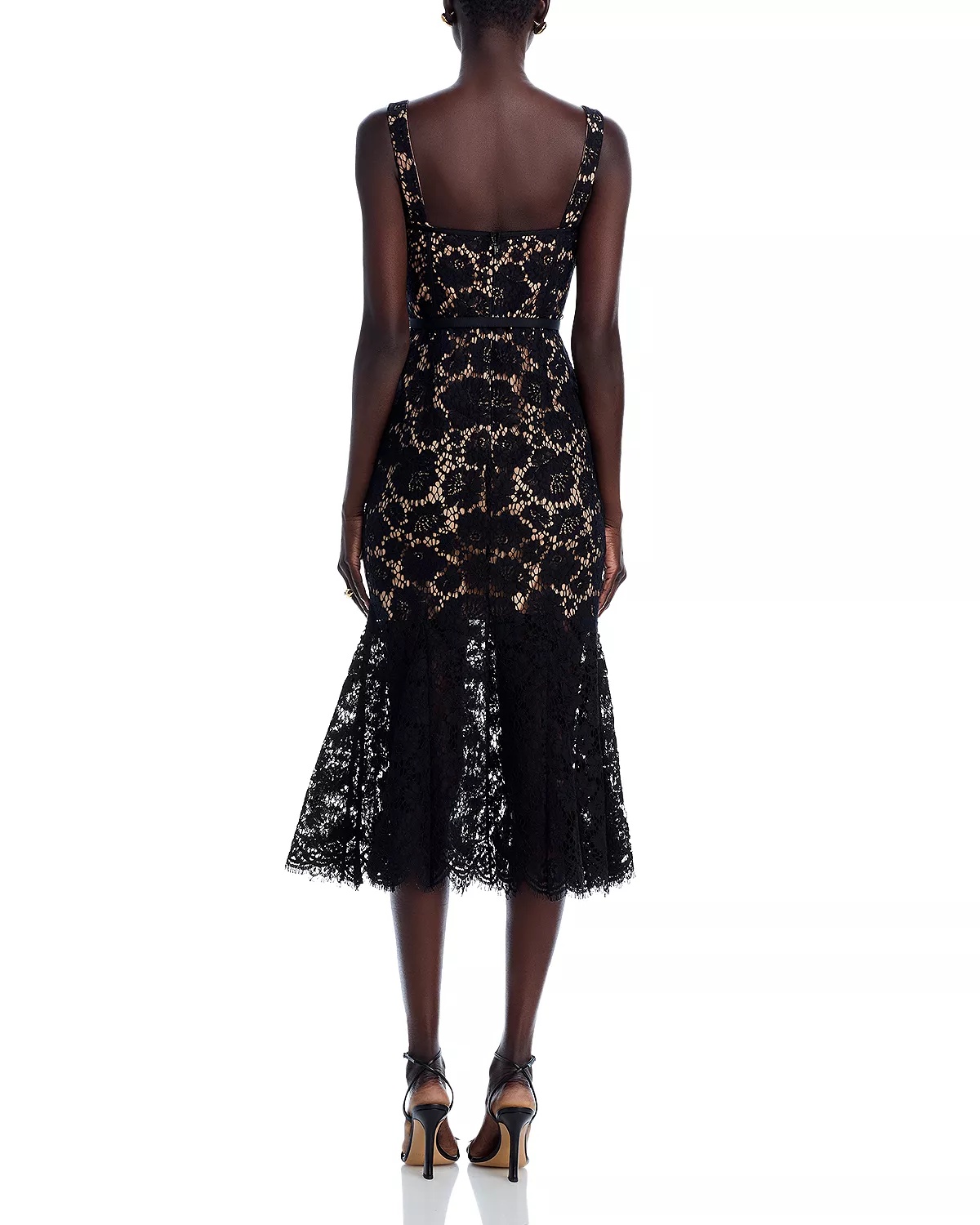 Black Fine Lace Midi Dress - 4