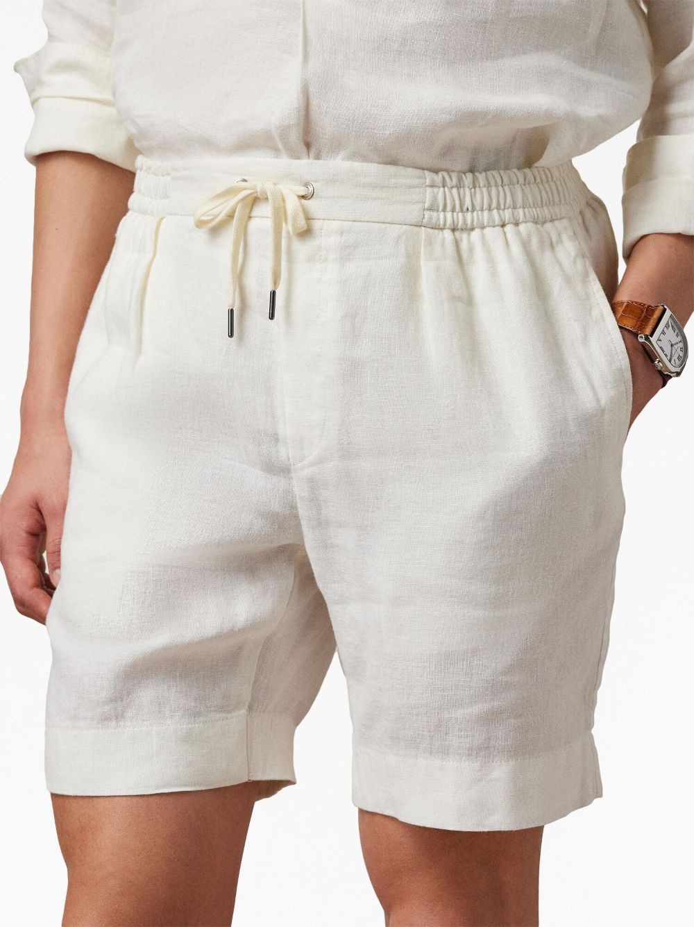 drawstring linen deck shorts - 5