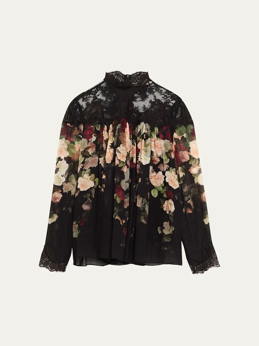 Floral Lace Yoke Blouse - 1