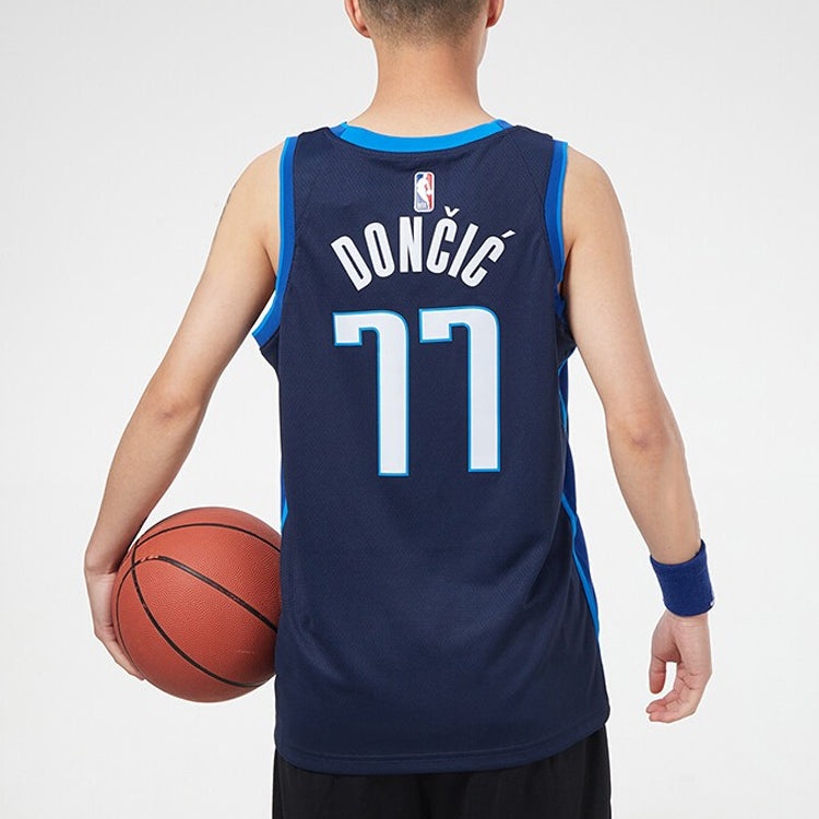 Nike NBA Retro Basketball Jersey/Vest SW Fan Edition Version Dallas Mavericks Doncic No. 77 Navy Blu - 4