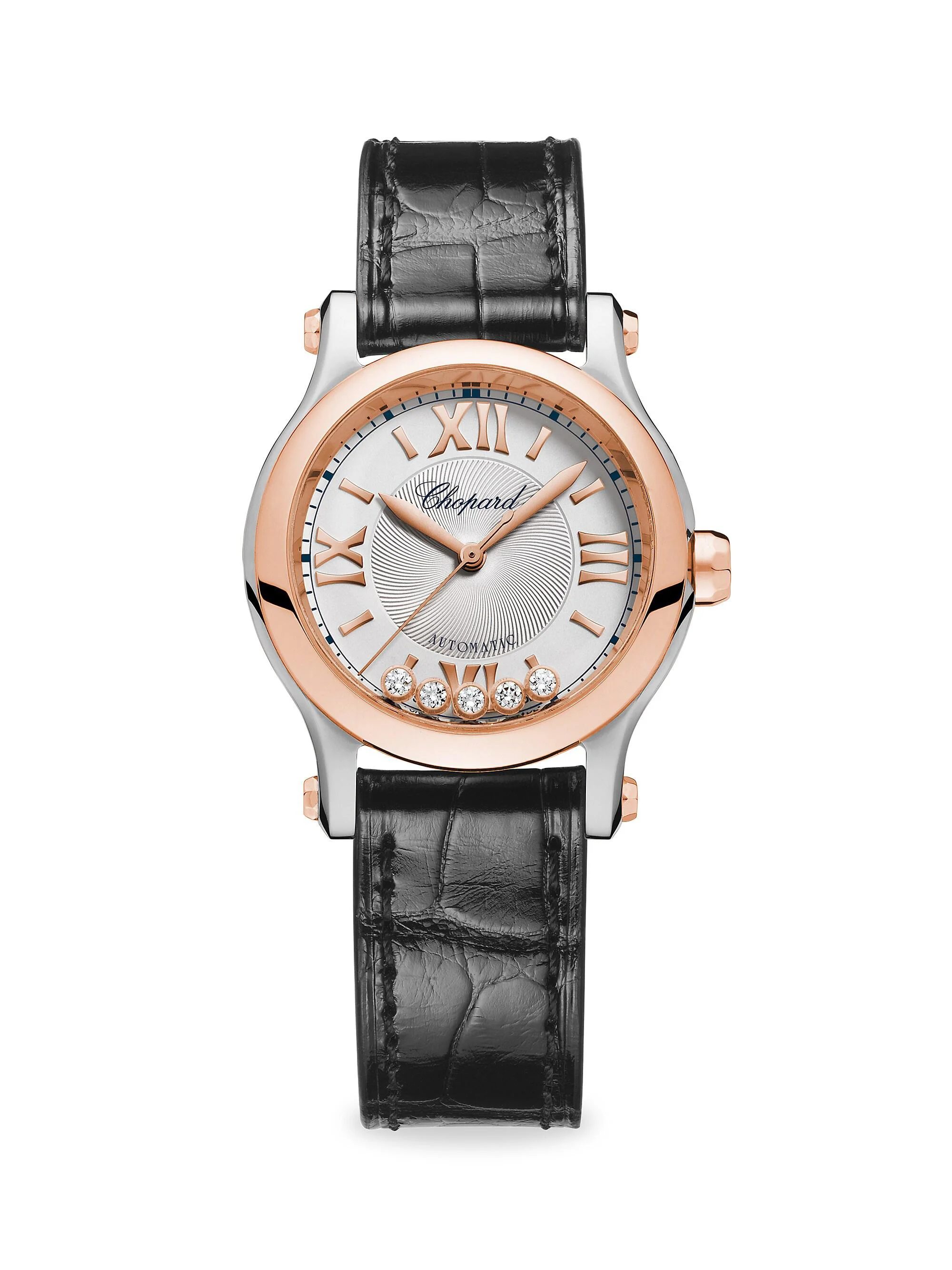 Women's Happy Sport 18K Rose Gold, Stainless Steel, Diamond & Alligator Strap Watch - Rose Gold - 1