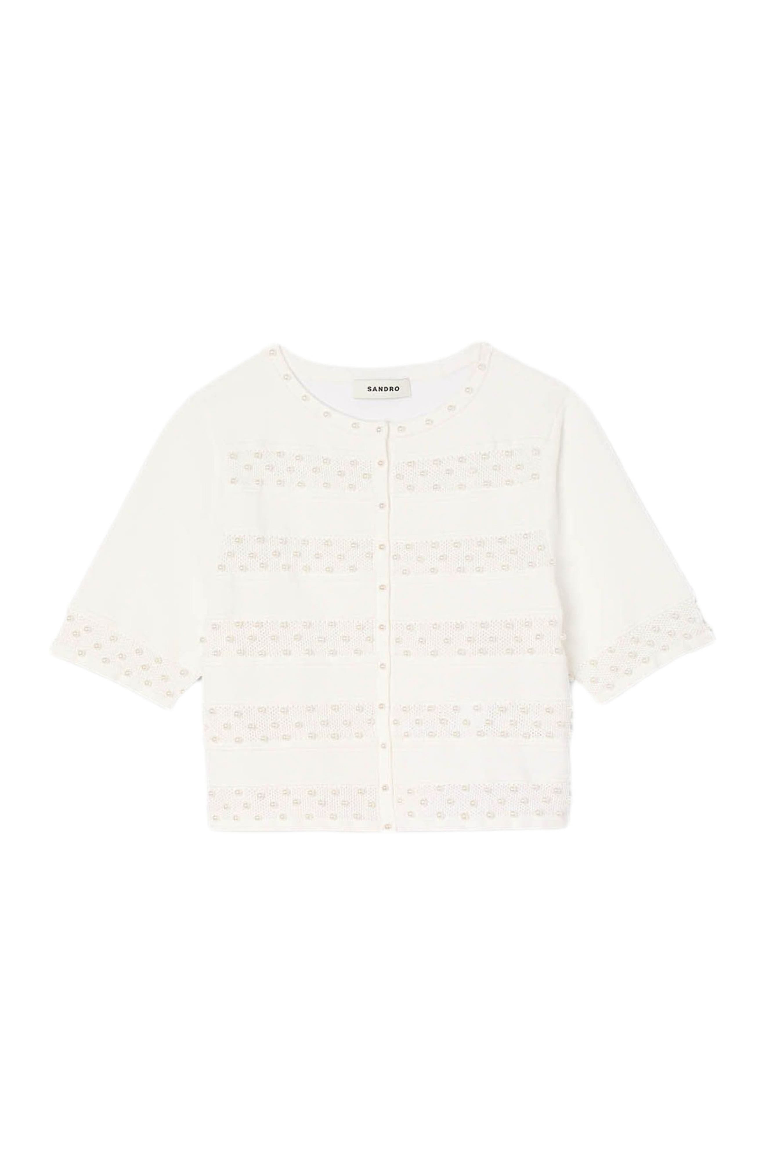 SANDRO Cropped beaded cardigan in Ecru at Nordstrom - 5