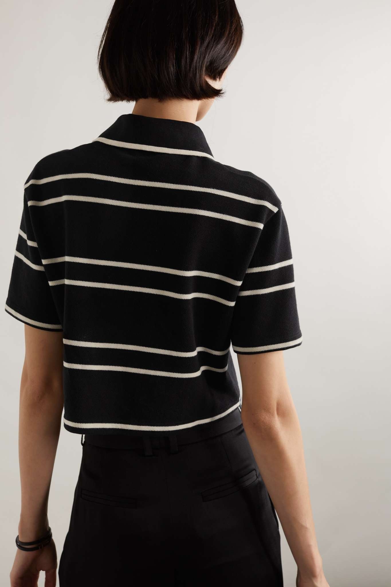 Striped cropped cotton-piqué polo shirt - 4