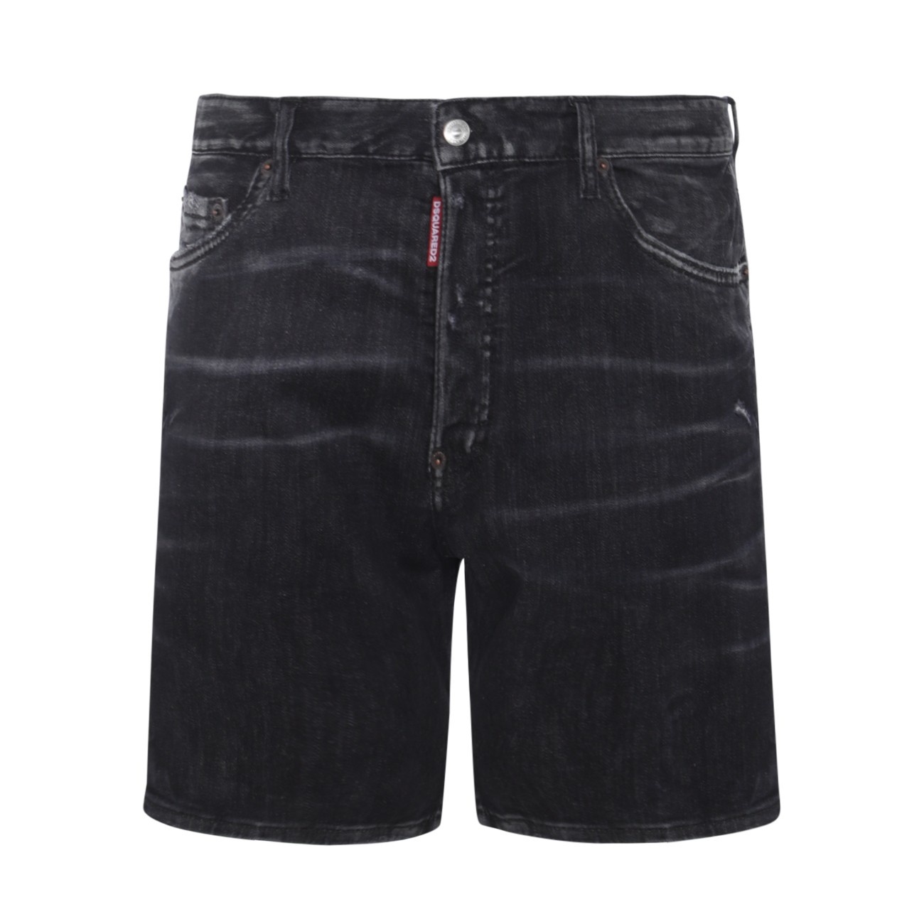 black cotton blend denim shorts - 1