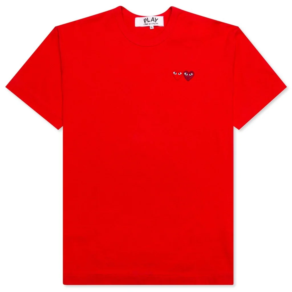 COMME DES GARCONS PLAY WOMEN'S DOUBLE HEARTS T-SHIRT - RED - 1
