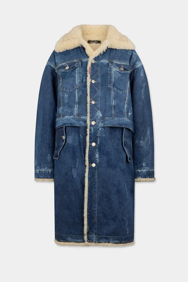 DARK FROSTED SHEARLING LAYERED PARKA - 1