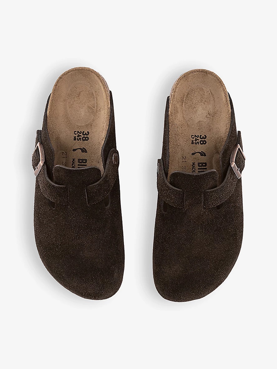 Boston logo-embossed suede clogs - 2