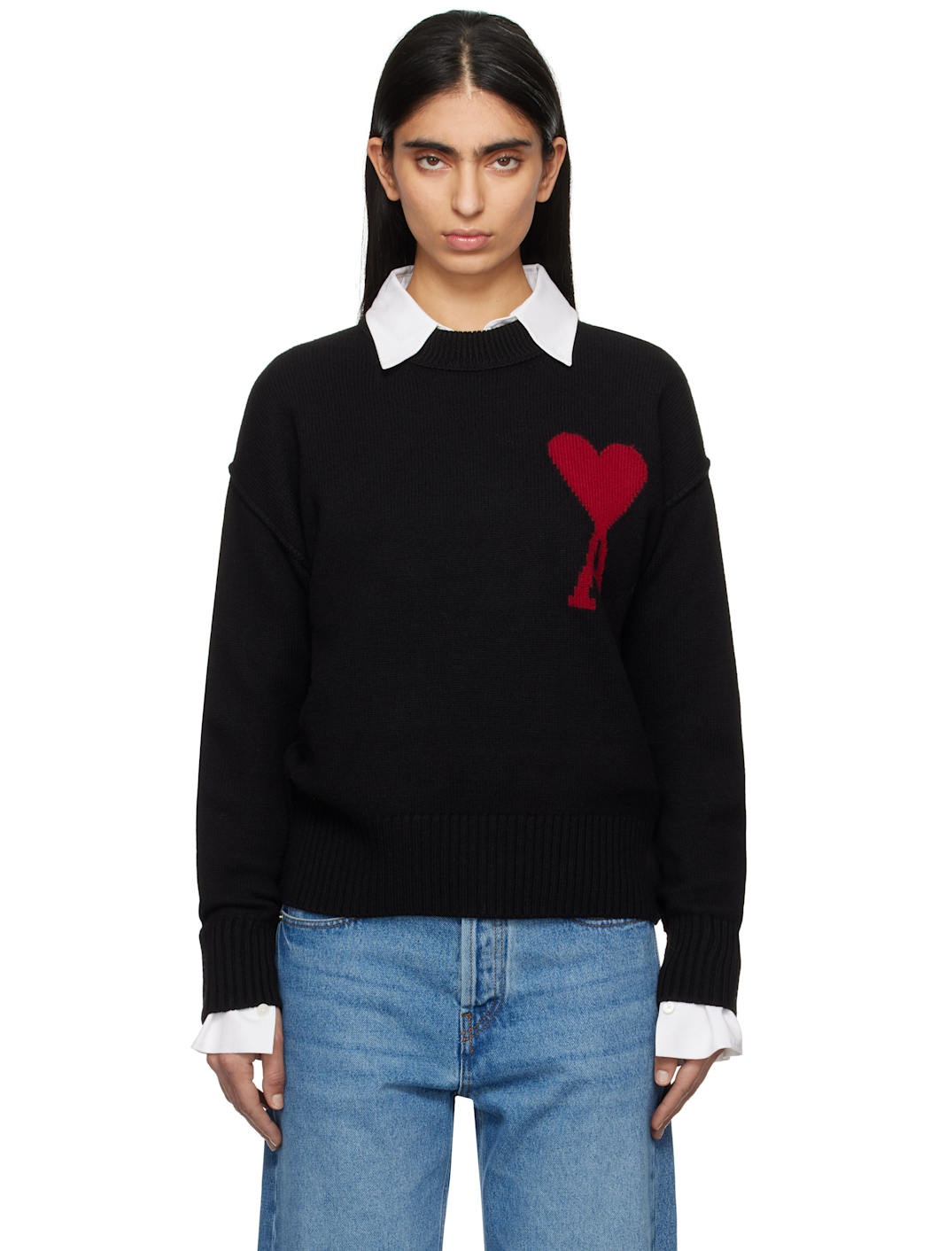 Black Wool Ami de Coeur Sweater - 1