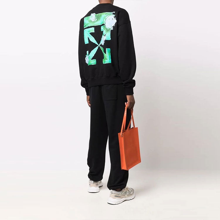 Men's Off-White FW21 Tornado Arrow Logo Printing Pullover Round Neck Loose Fit Black OMBA054F21FLE00 - 3