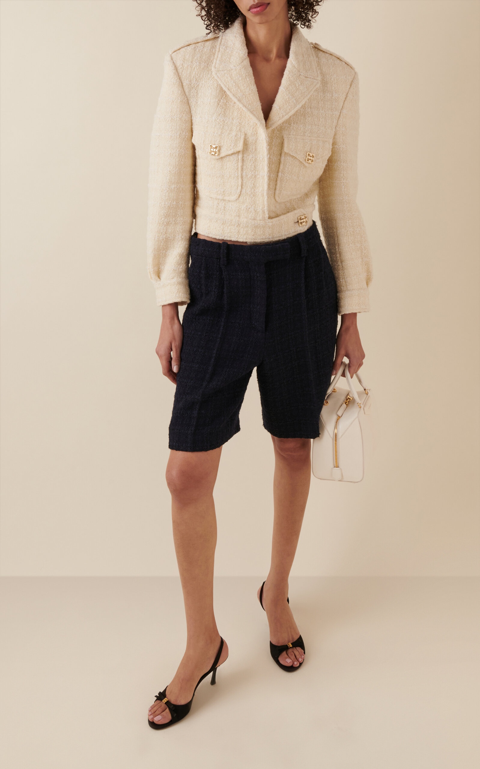 Givenchy Cropped Wool-Blend Tweed Jacket ivory