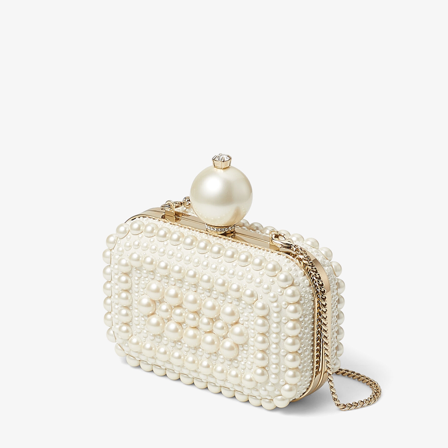 Micro Cloud
White Suede Clutch Bag with All-Over Pearl Embellishment - 3