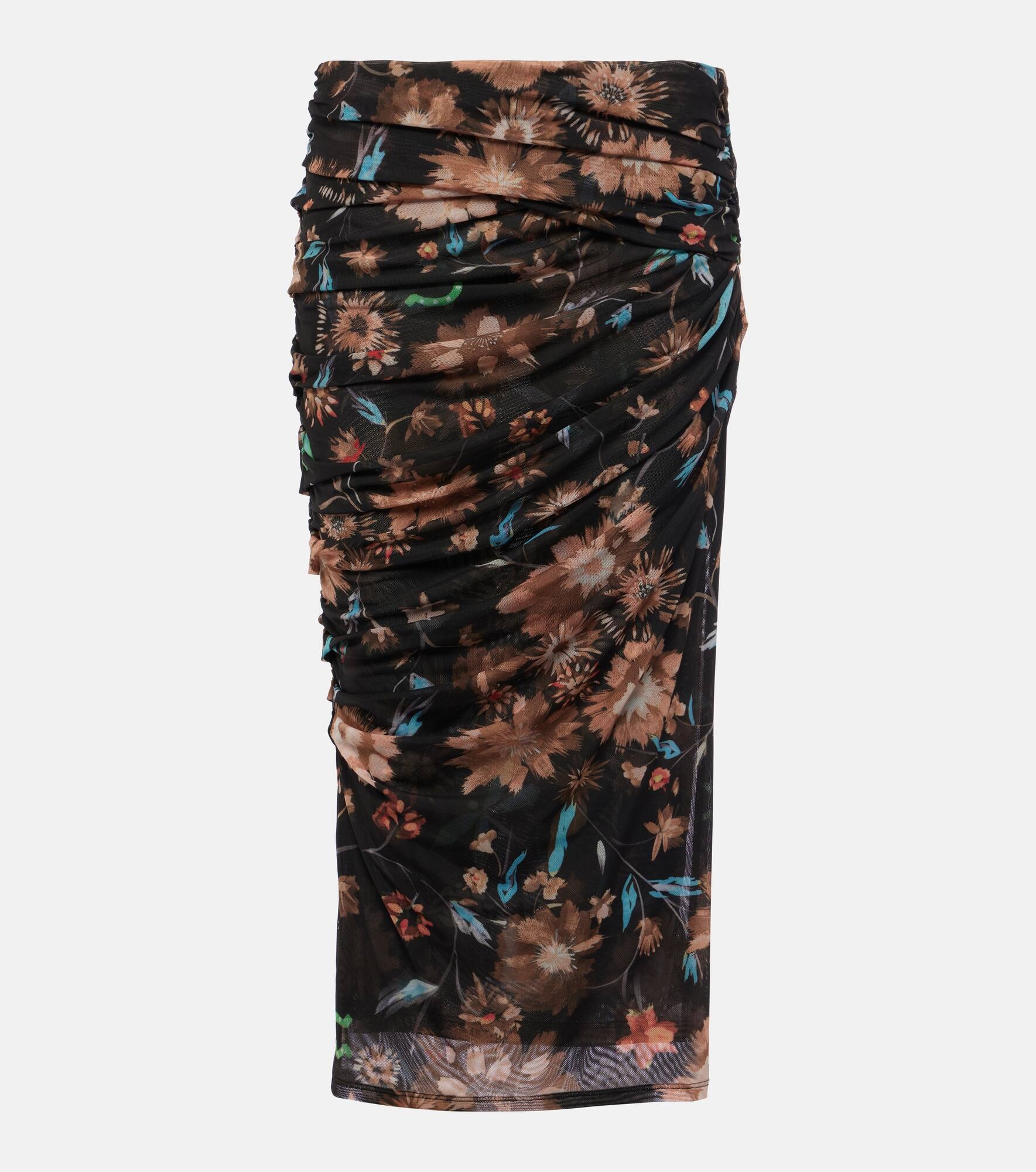 Sheer Flowers floral draped midi skirt - 1