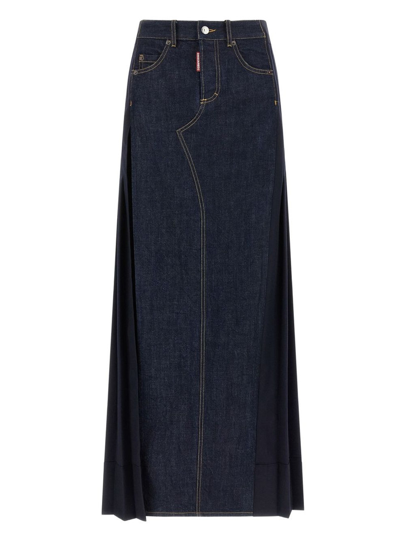 denim-insert pleated skirt 1