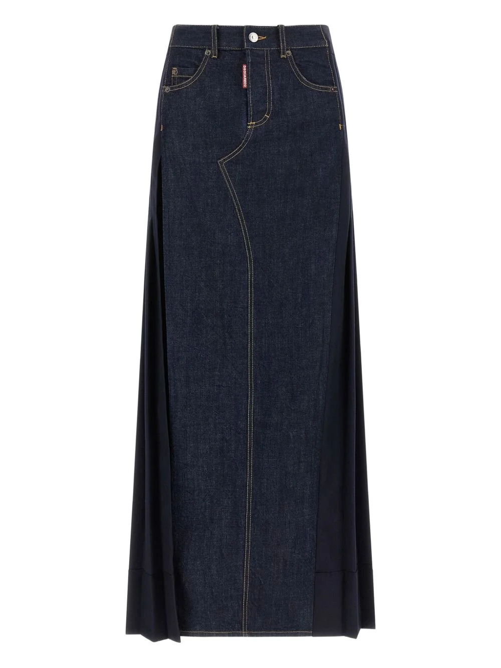 denim-insert pleated skirt - 1