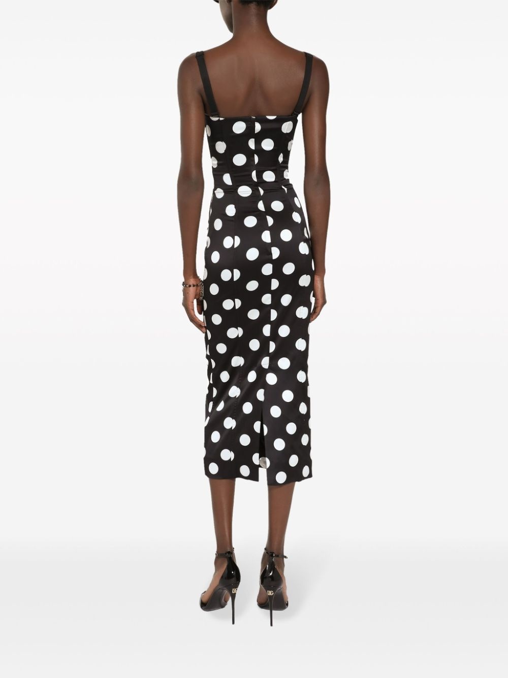 polka dot-print satin dress - 4