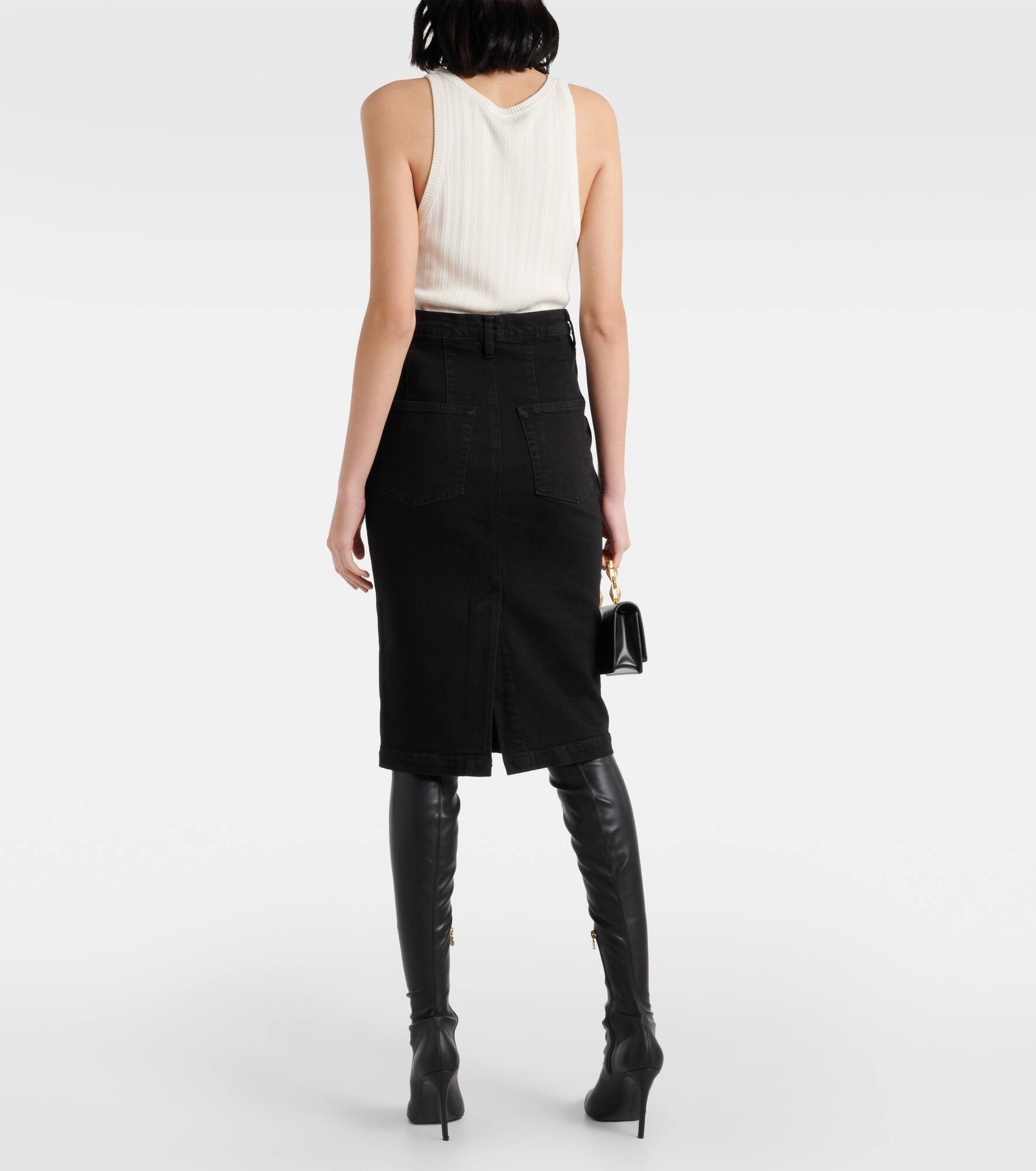 High-rise denim midi skirt - 3