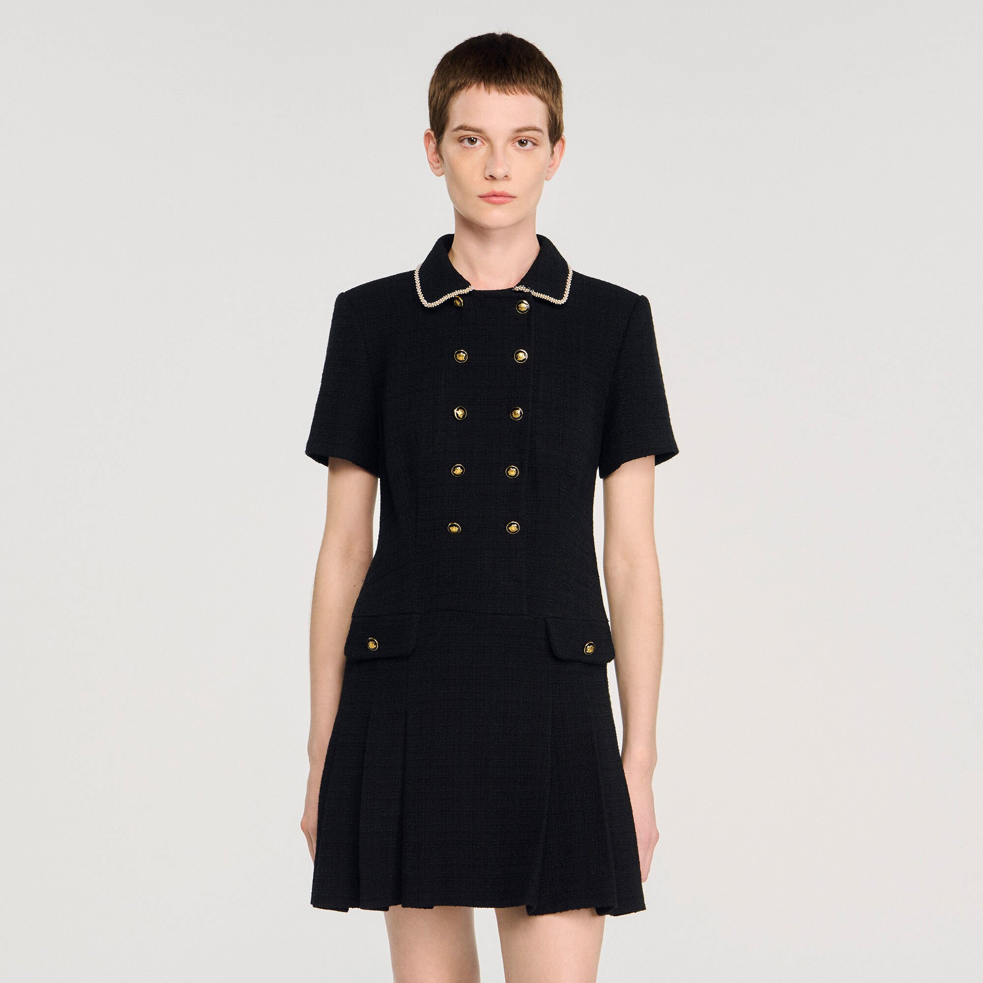 MINI BUTTONED TWEED DRESS - 4
