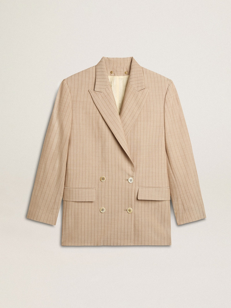 Women’s dark beige double-breasted blazer with button fastening 1