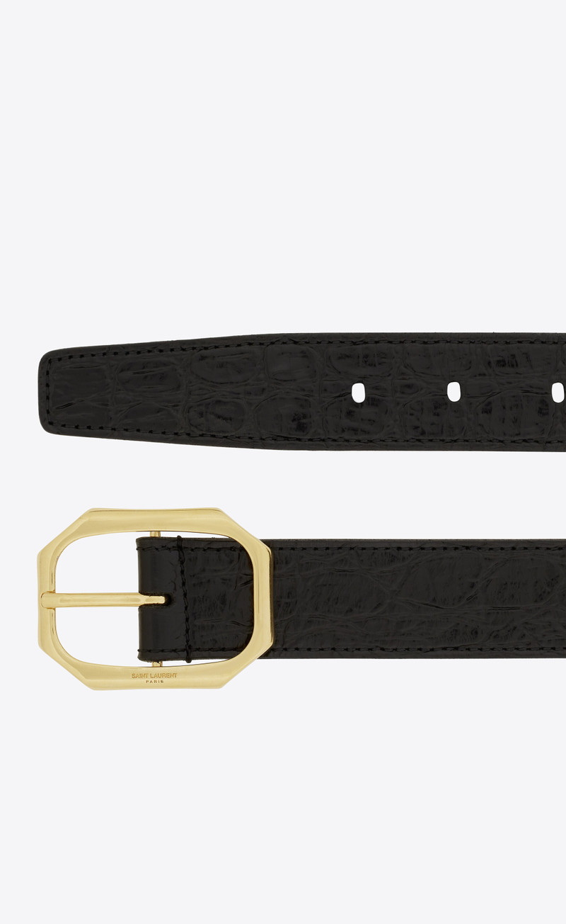 frame buckle belt in crocodile-embossed leather 3