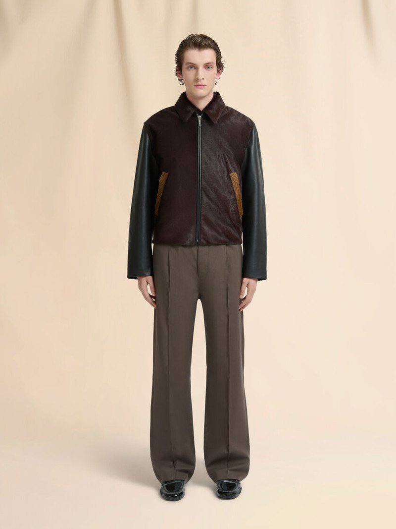 Marni BLACK LEATHER AND PONY HAIR JACKET outlook