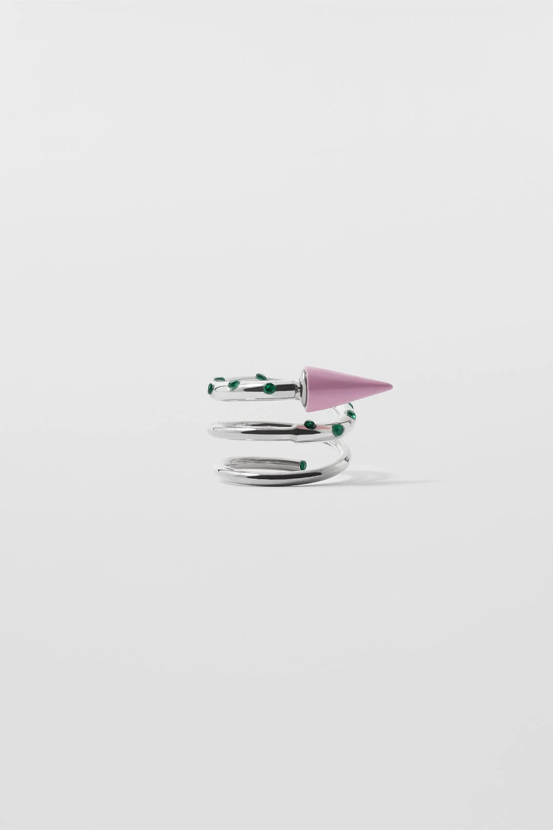 SMALL SPIRAL EAR-RING W/ STONES / silver / pink & green - 1