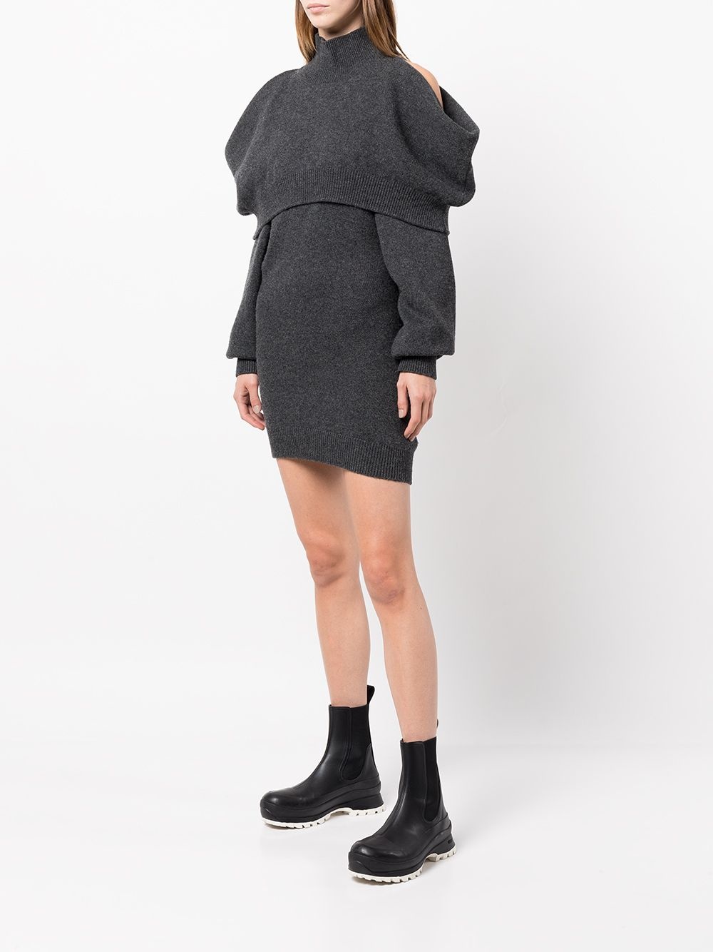 knitted cold-shoulder mini dress - 3
