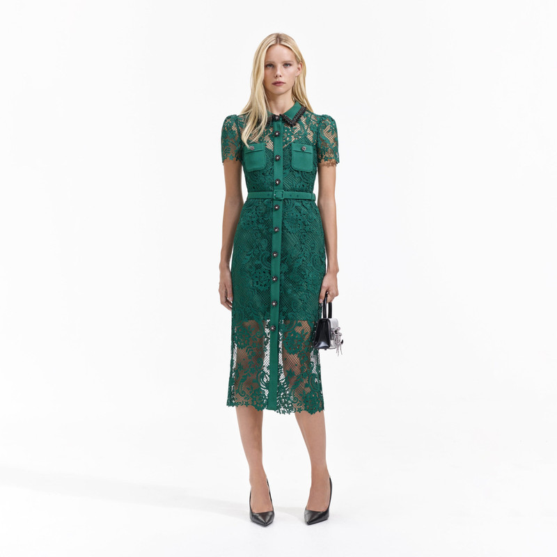 slim fit dress slacks Self-Portrait Guipure Lace Puff Sleeve Tiered Maxi Dress Dark Teal Siz –  Celebrity Owned main image 0