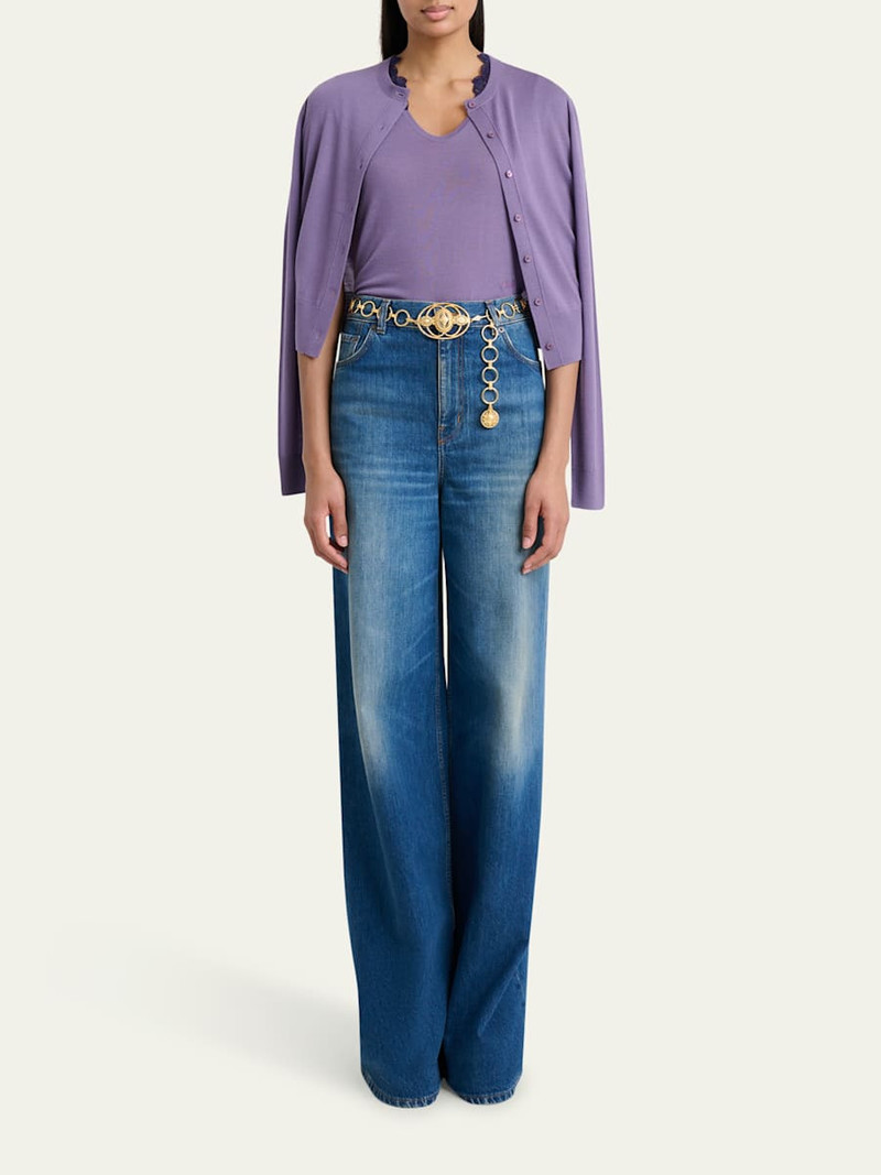 Chloé Guipure Lace-Trim Crewneck Knit Cardigan outlook