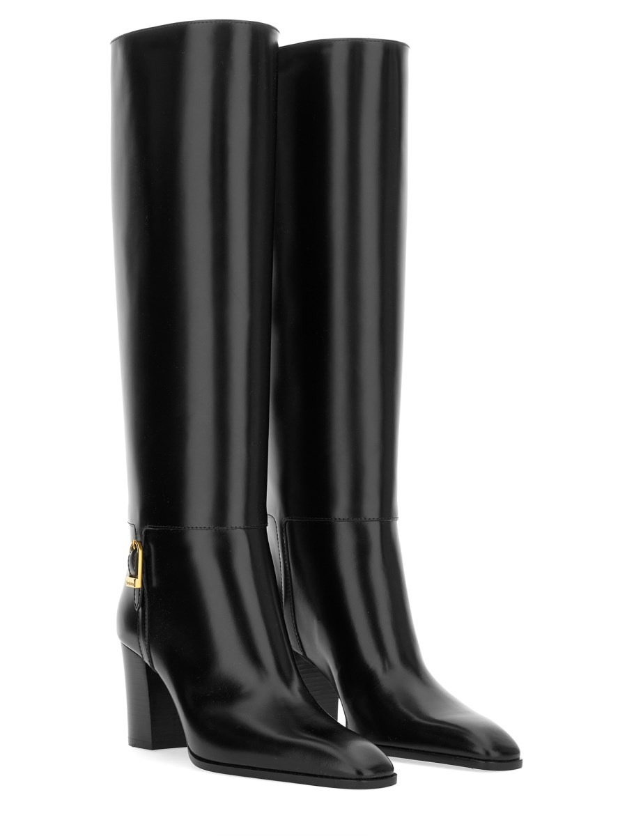 SMOOTH LEATHER JULIA BOOT WITH ENGRAVED BUCKLE - 2
