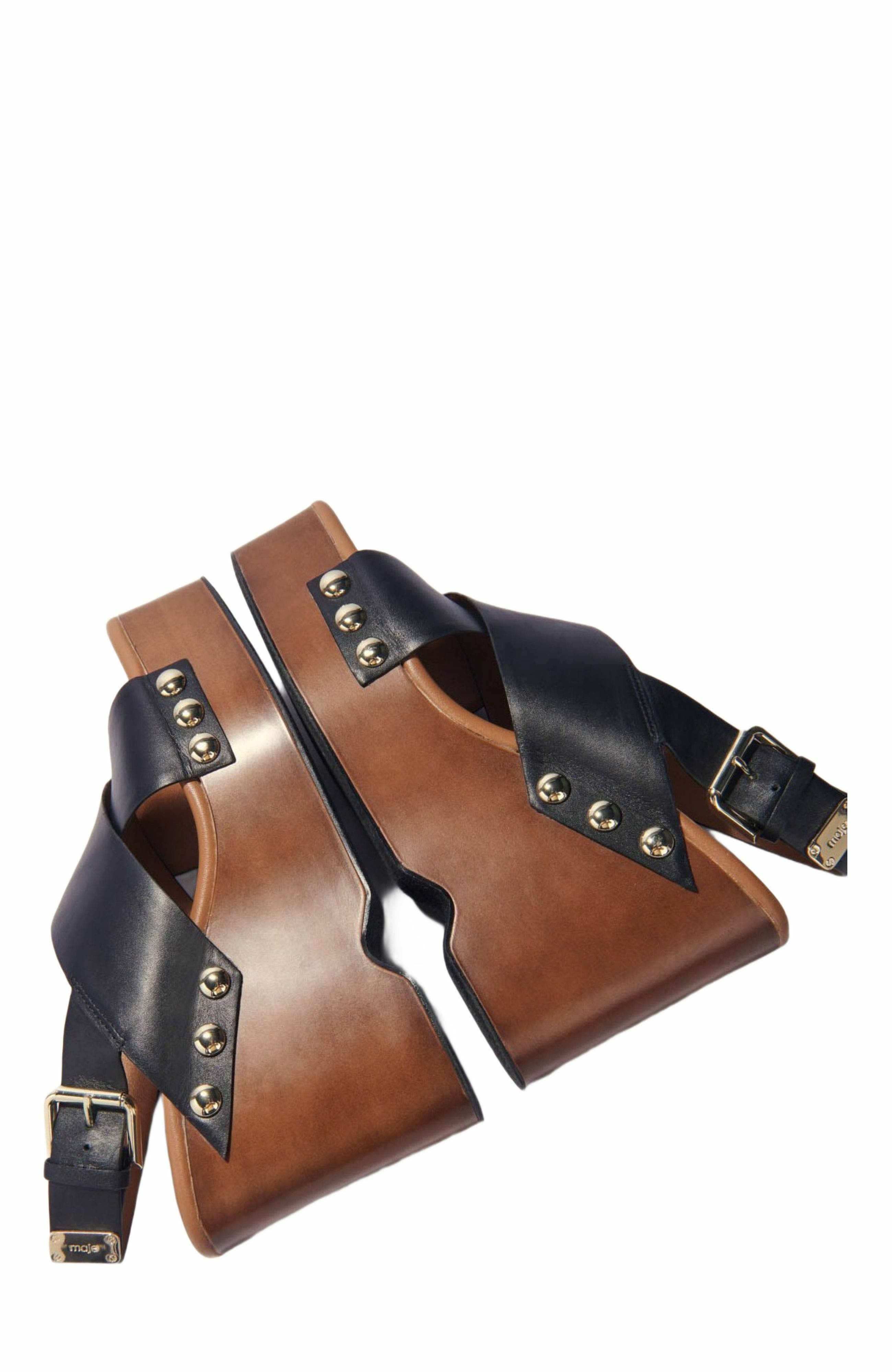 maje Leather platform sandals in Black at Nordstrom - 6