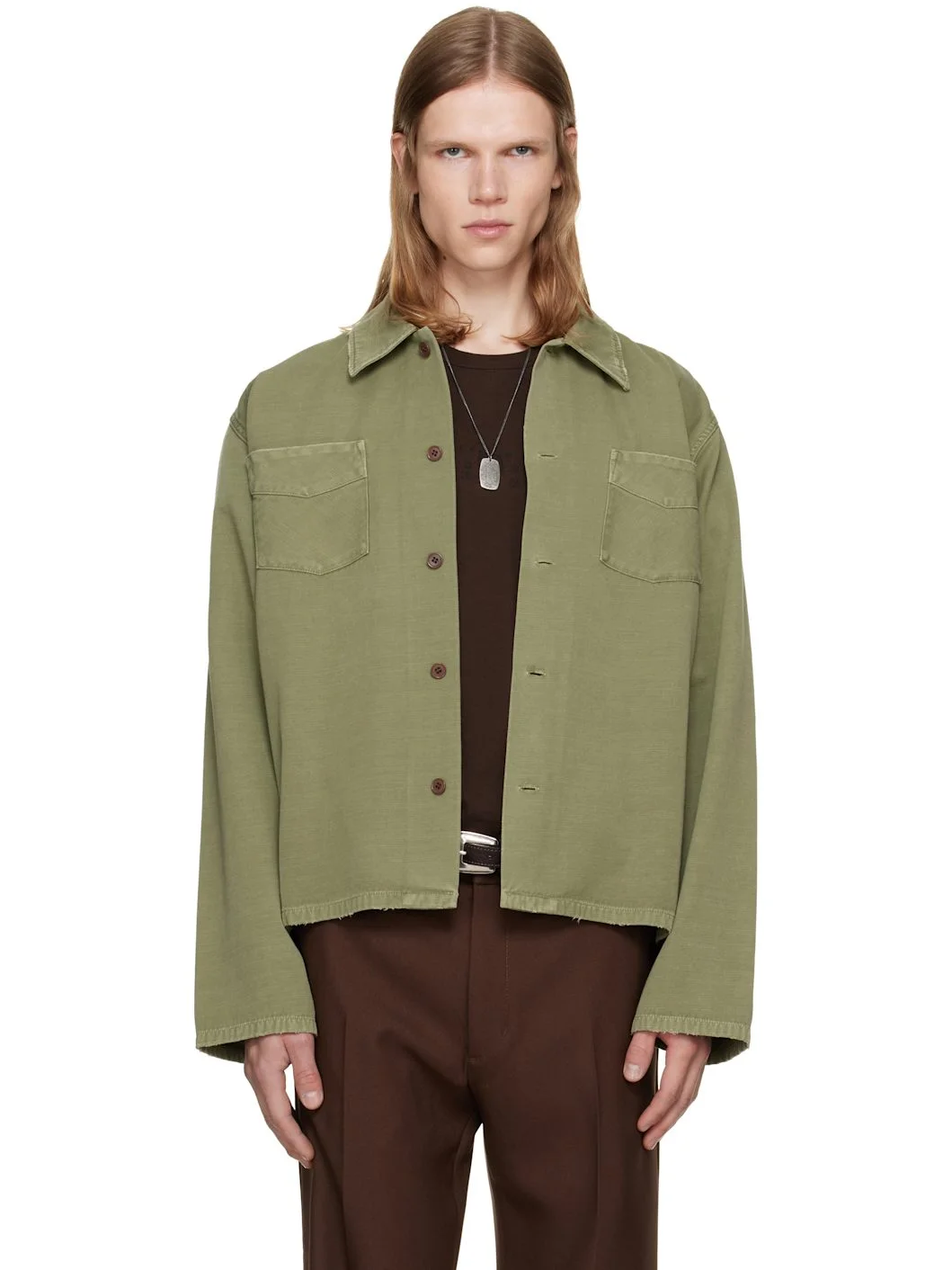 Green Garment Dyed Overshirt - 1