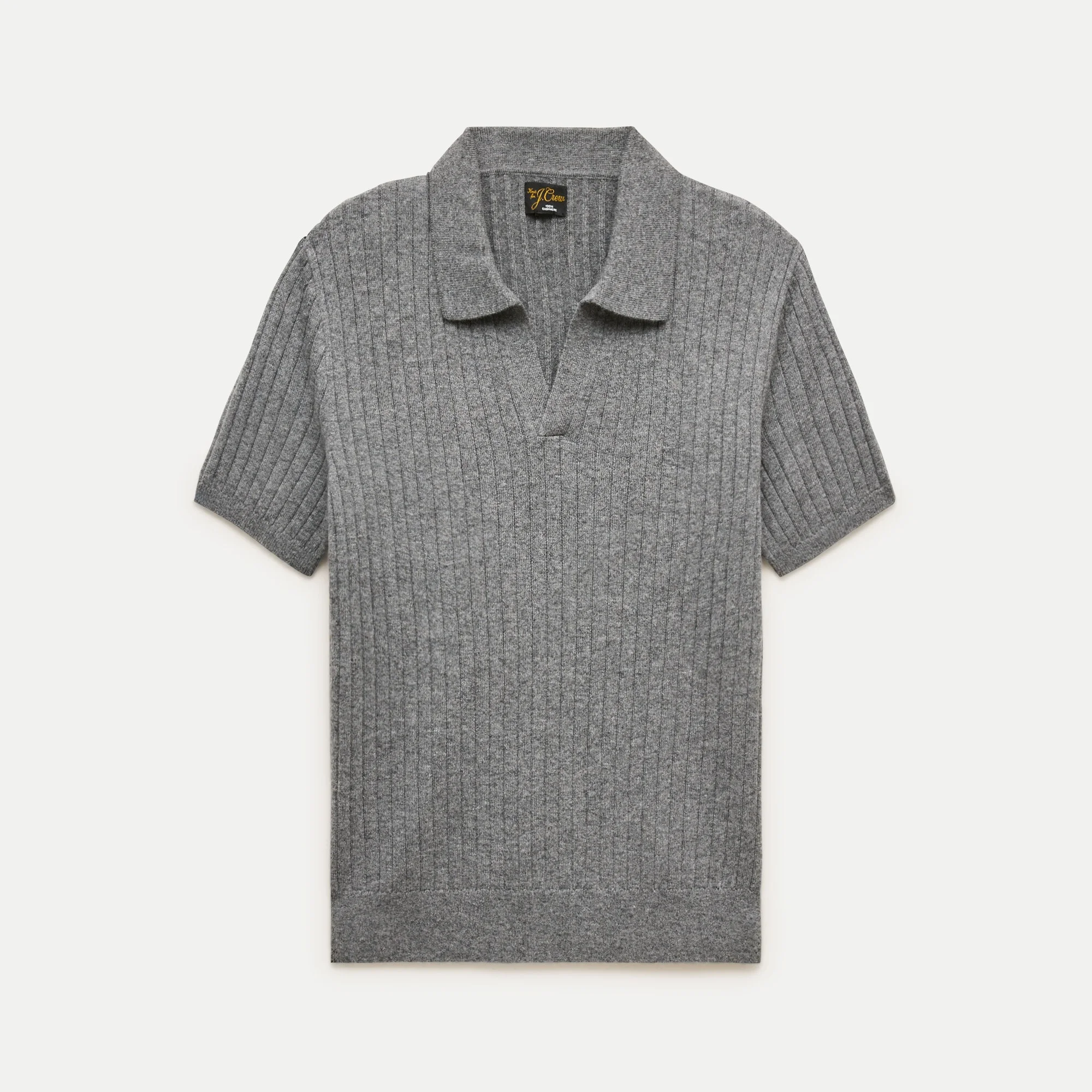 Short-sleeve cashmere ribbed johnny-collar sweater-polo - 1