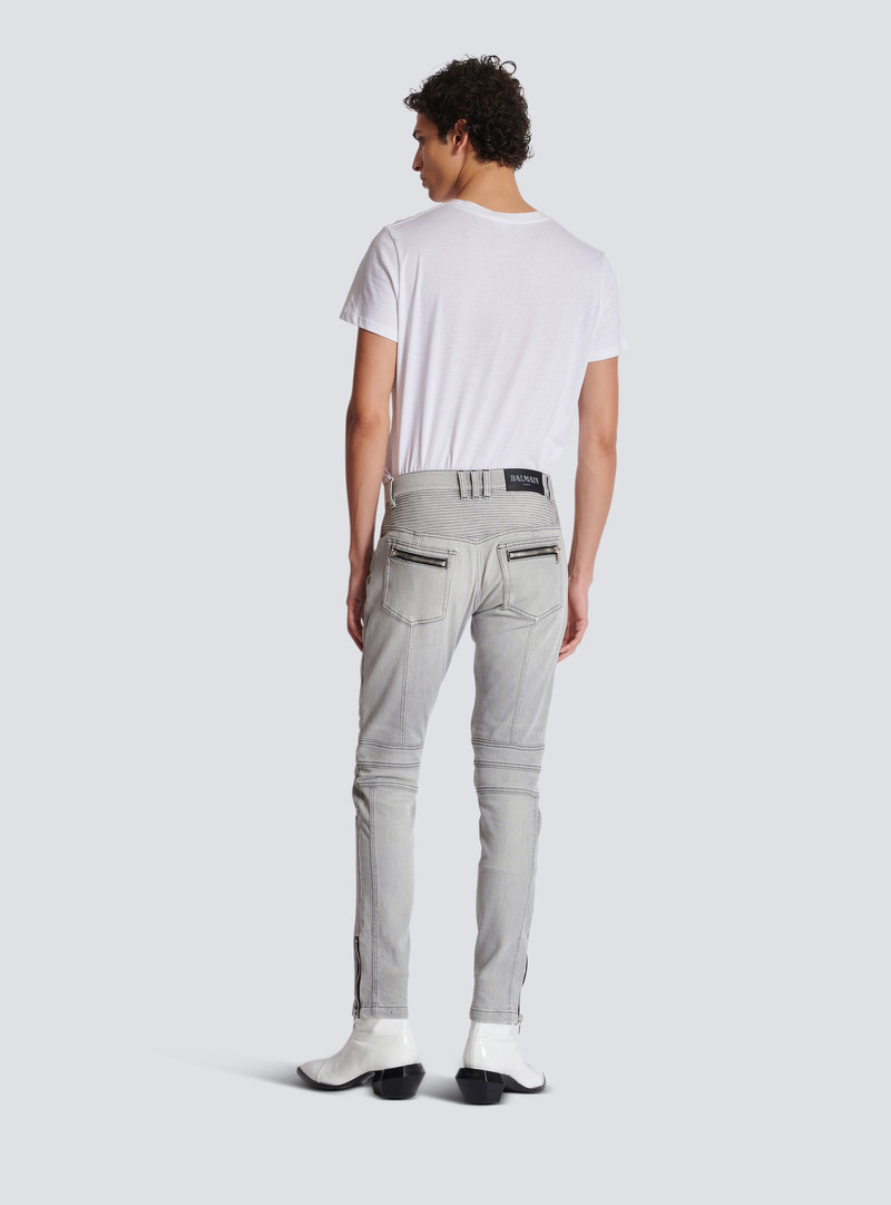 Biker jeans in Grey quilted denim 4