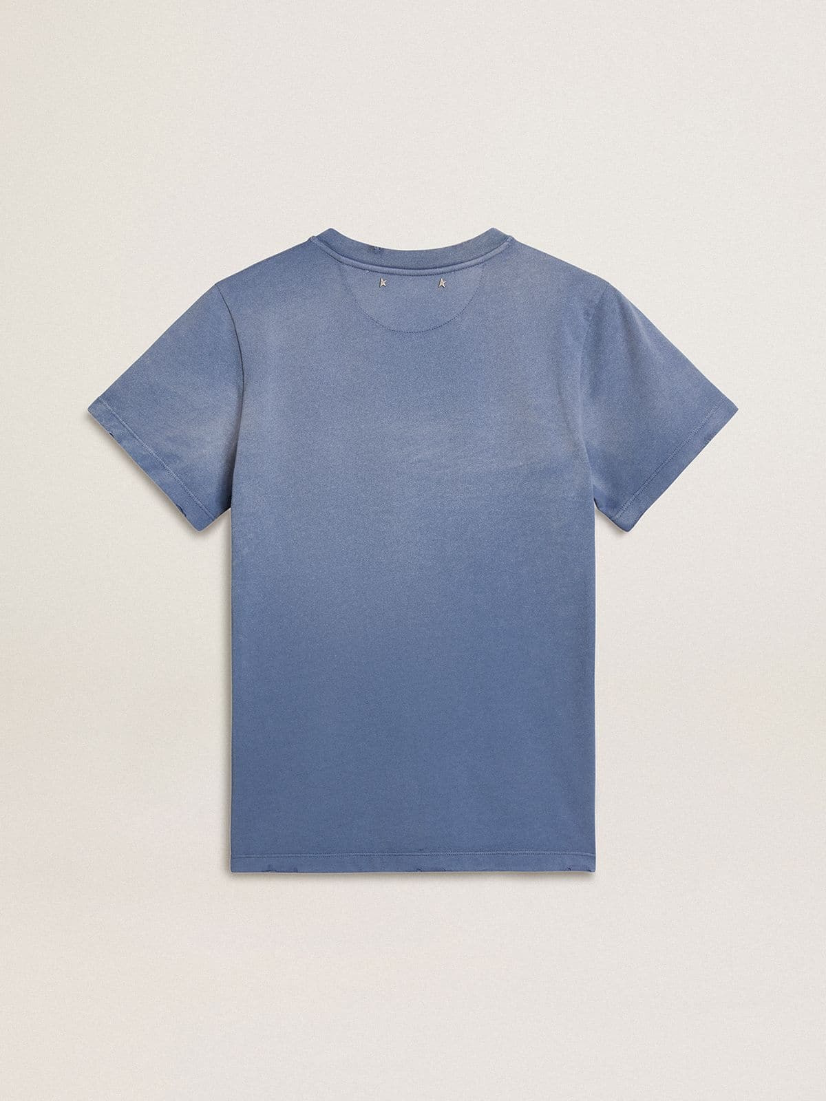 Women's faded light blue T-shirt with print on the chest - 6