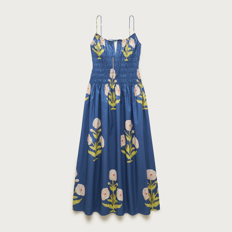 Reverie dress in marigold block print 1
