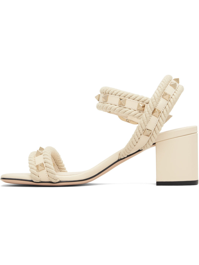 Valentino Off-White Rockstud Leather Rope Detail Heeled Sandals outlook