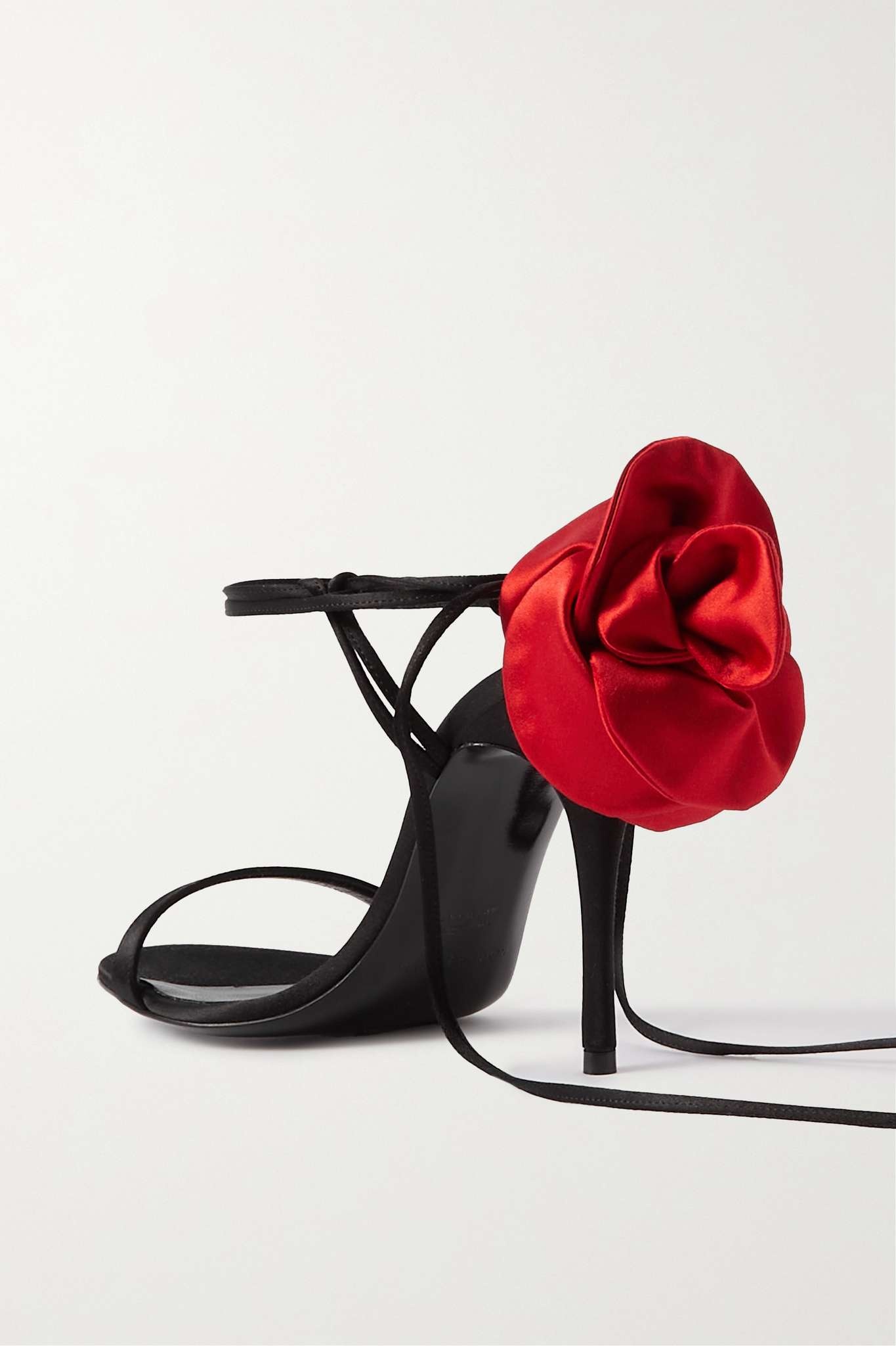 Appliquéd lace-up satin sandals - 3