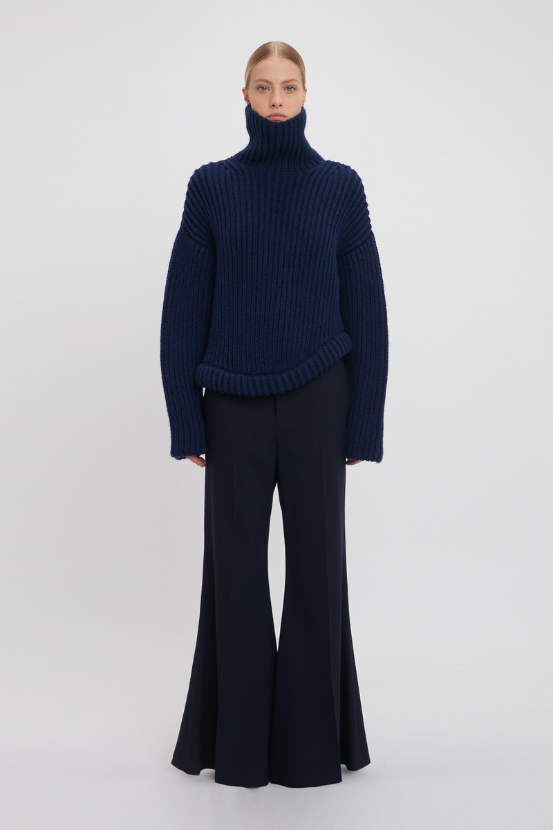 Victoria Beckham High Neck Knit Jumper In Ink Blue outlook