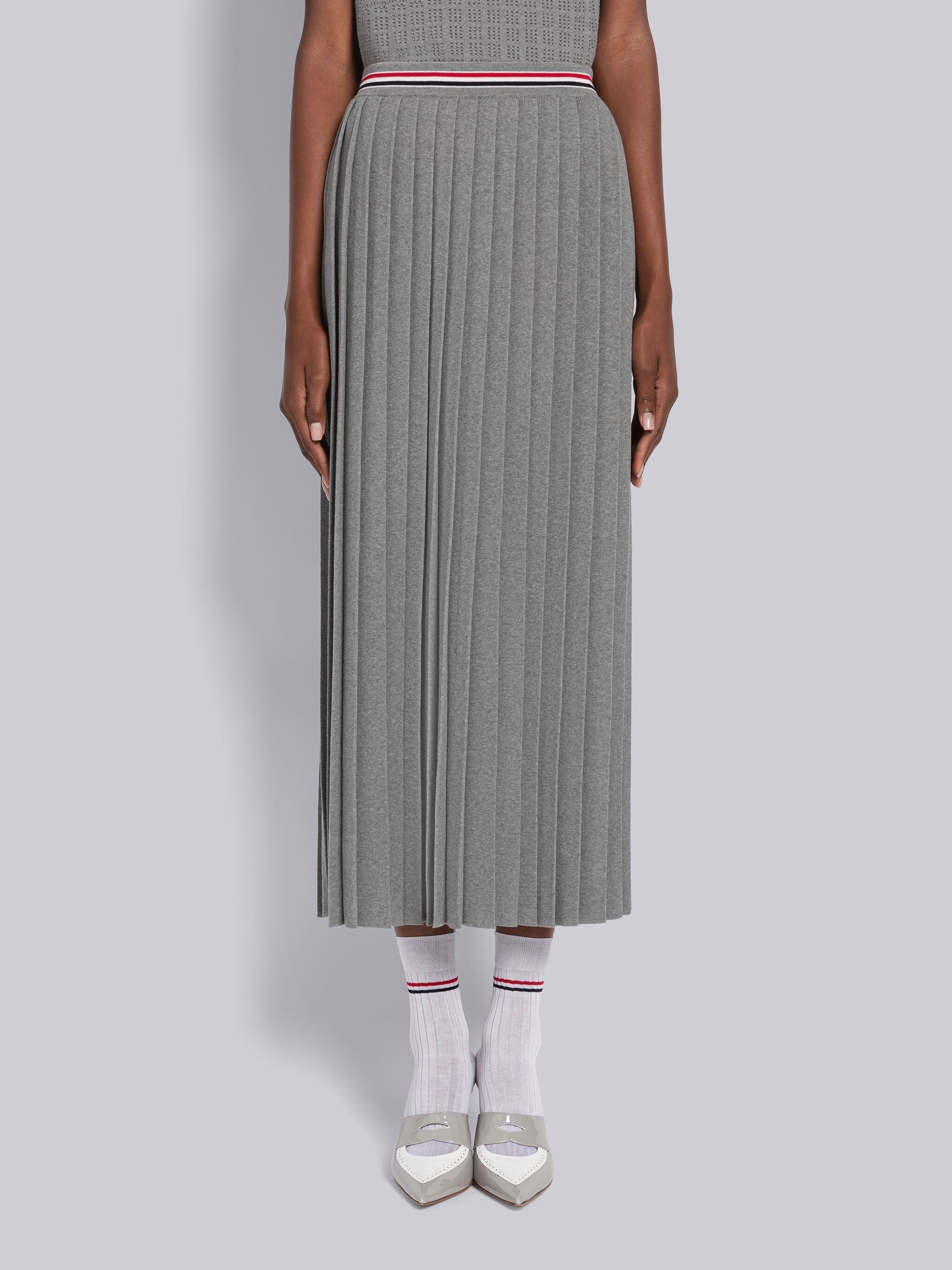 Cotton Stripe Pleated Skirt - 1