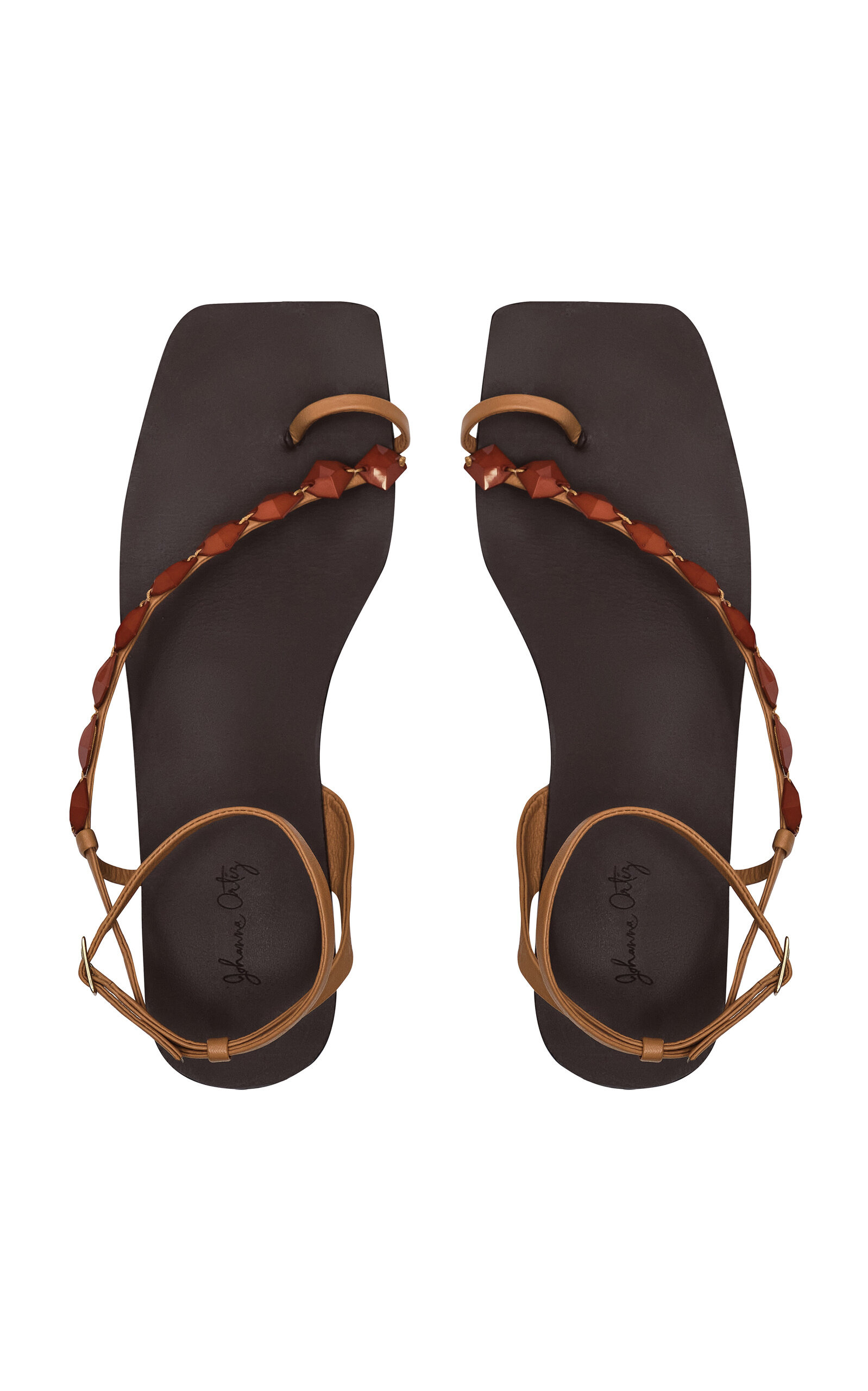Dazzling Crest Beaded Leather Sandals red - 3
