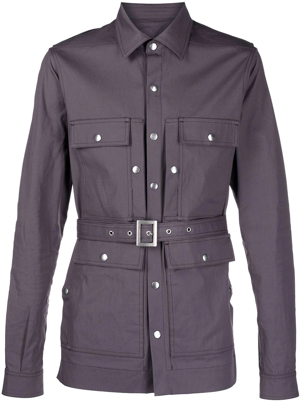 classic-collar belted shirt jacket - 1