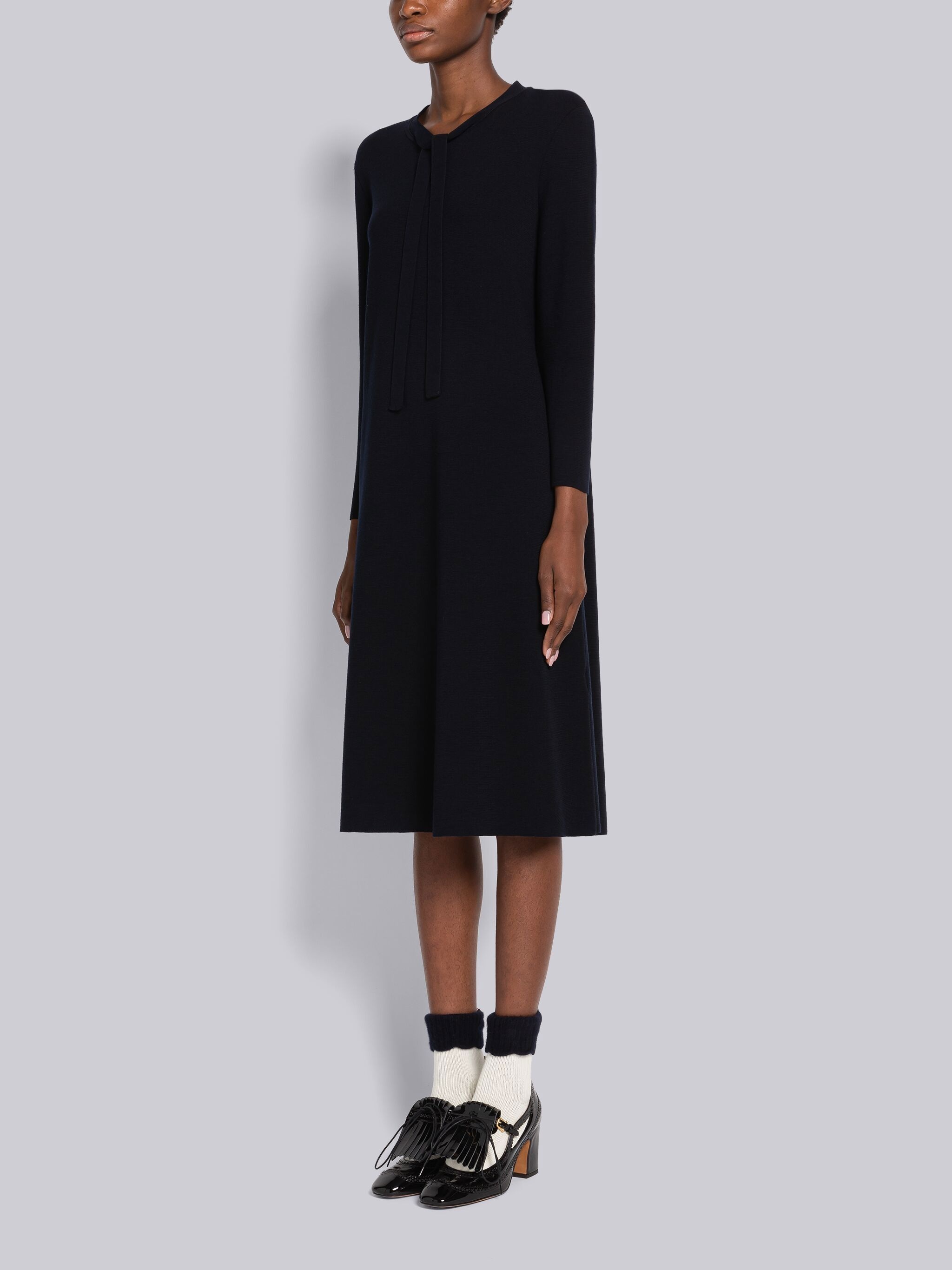 Merino Tie Neck A-line Dress - 2