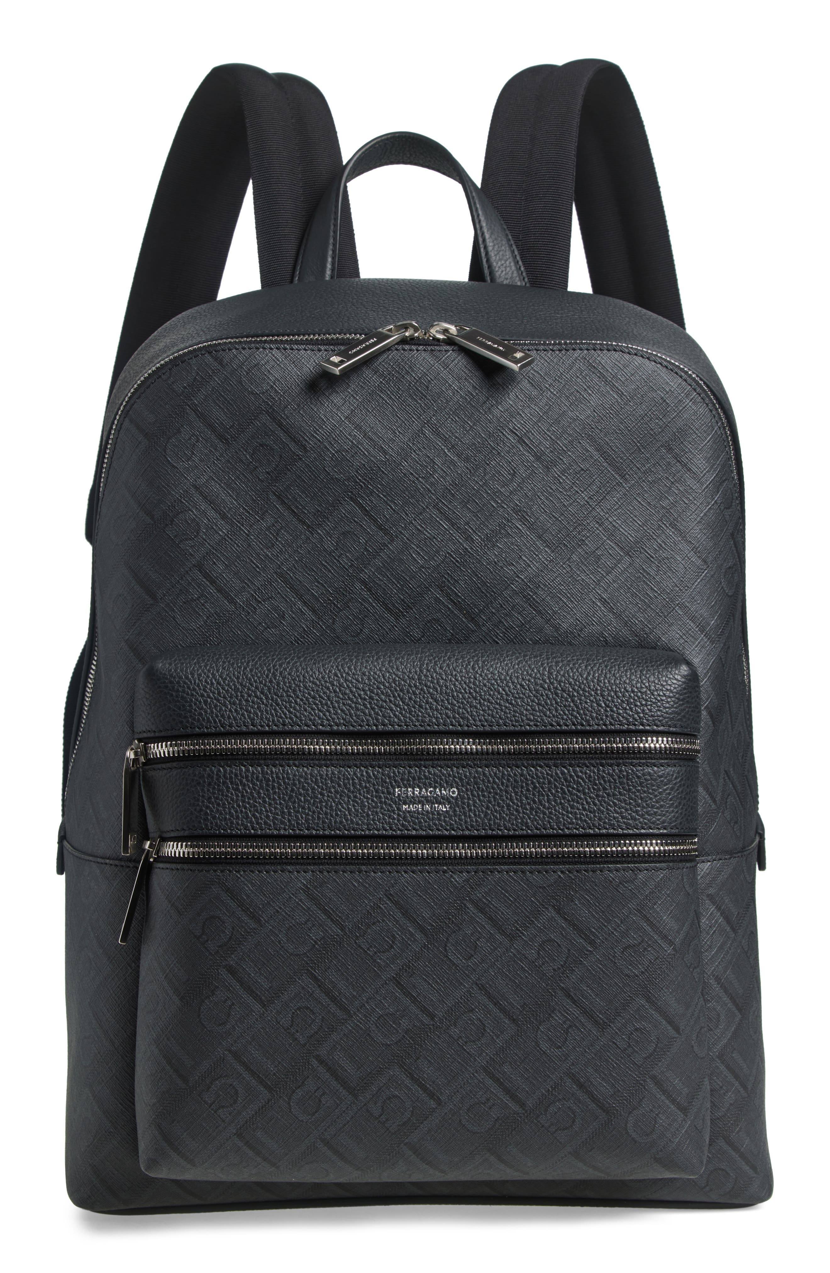 FERRAGAMO Gancio Embossed Leather Backpack in Nero Grigio at Nordstrom - 1