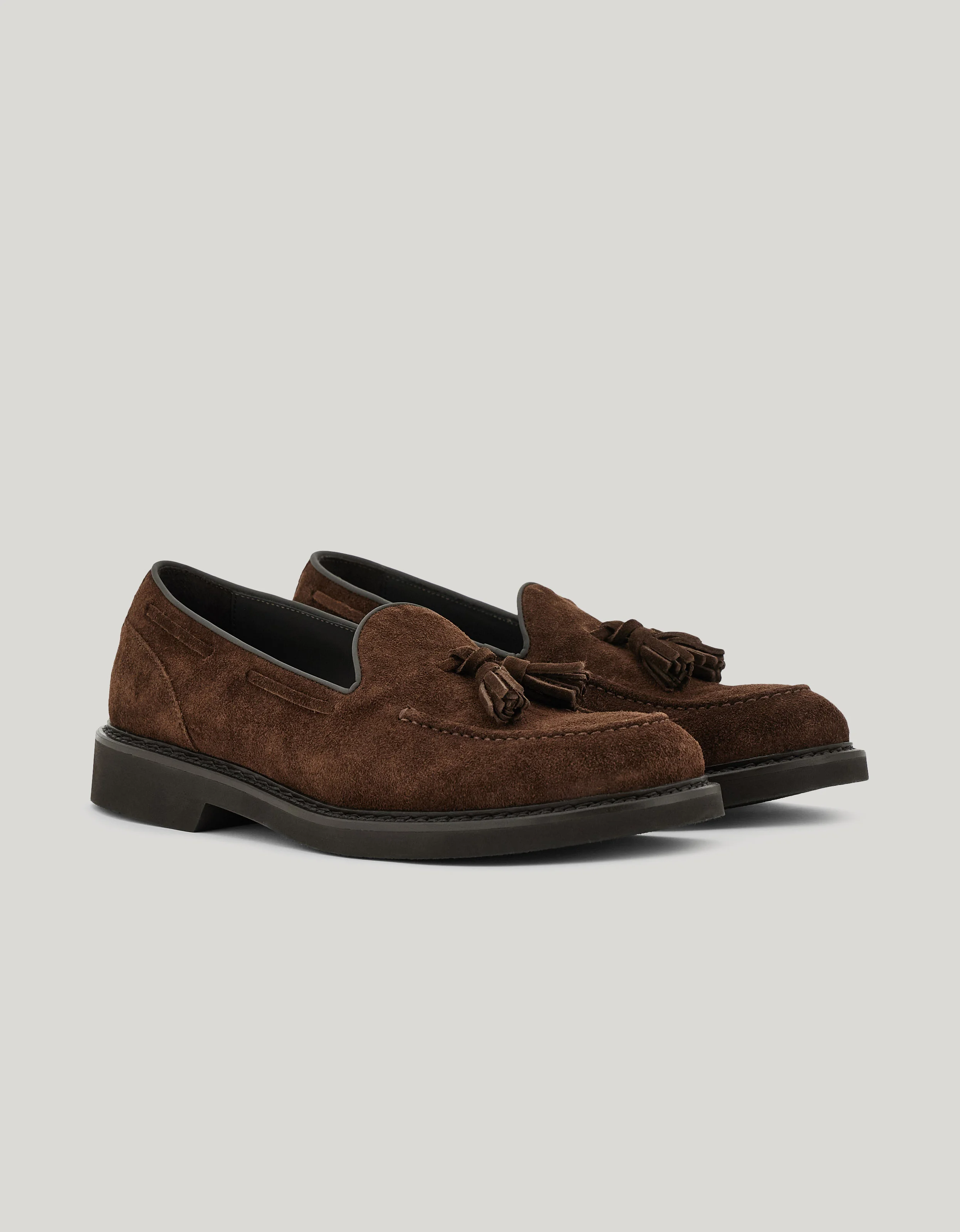 DARK BROWN LEATHER TASSEL LOAFERS WITH EVA SOLE - 1