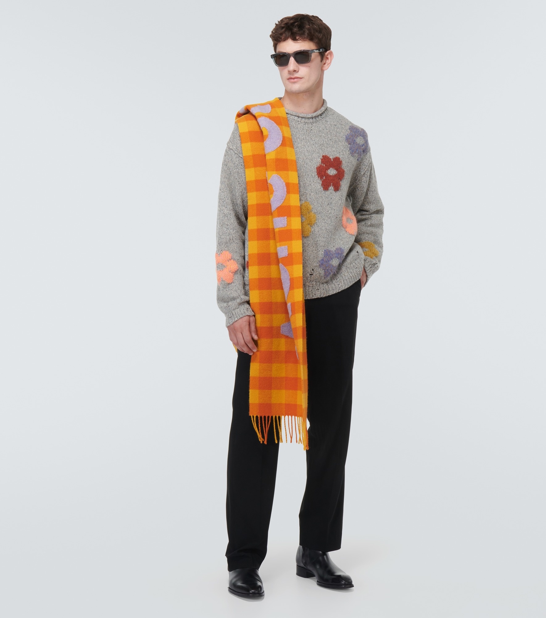 Logo checked wool-blend scarf - 4