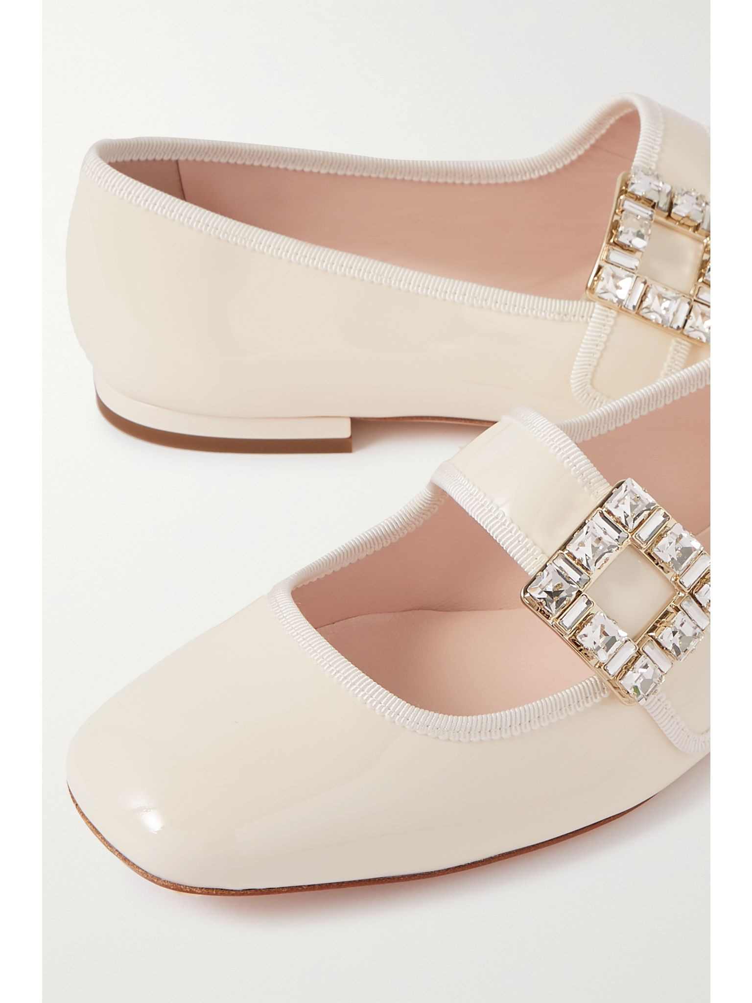 Très Vivier crystal-embellished glossed-leather ballet flats Cream - 4