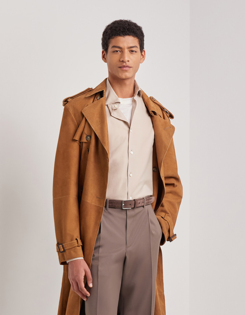 Canali BROWN SUEDE BELT WITH DECORATIVE VERTICAL TOPSTITCHING outlook