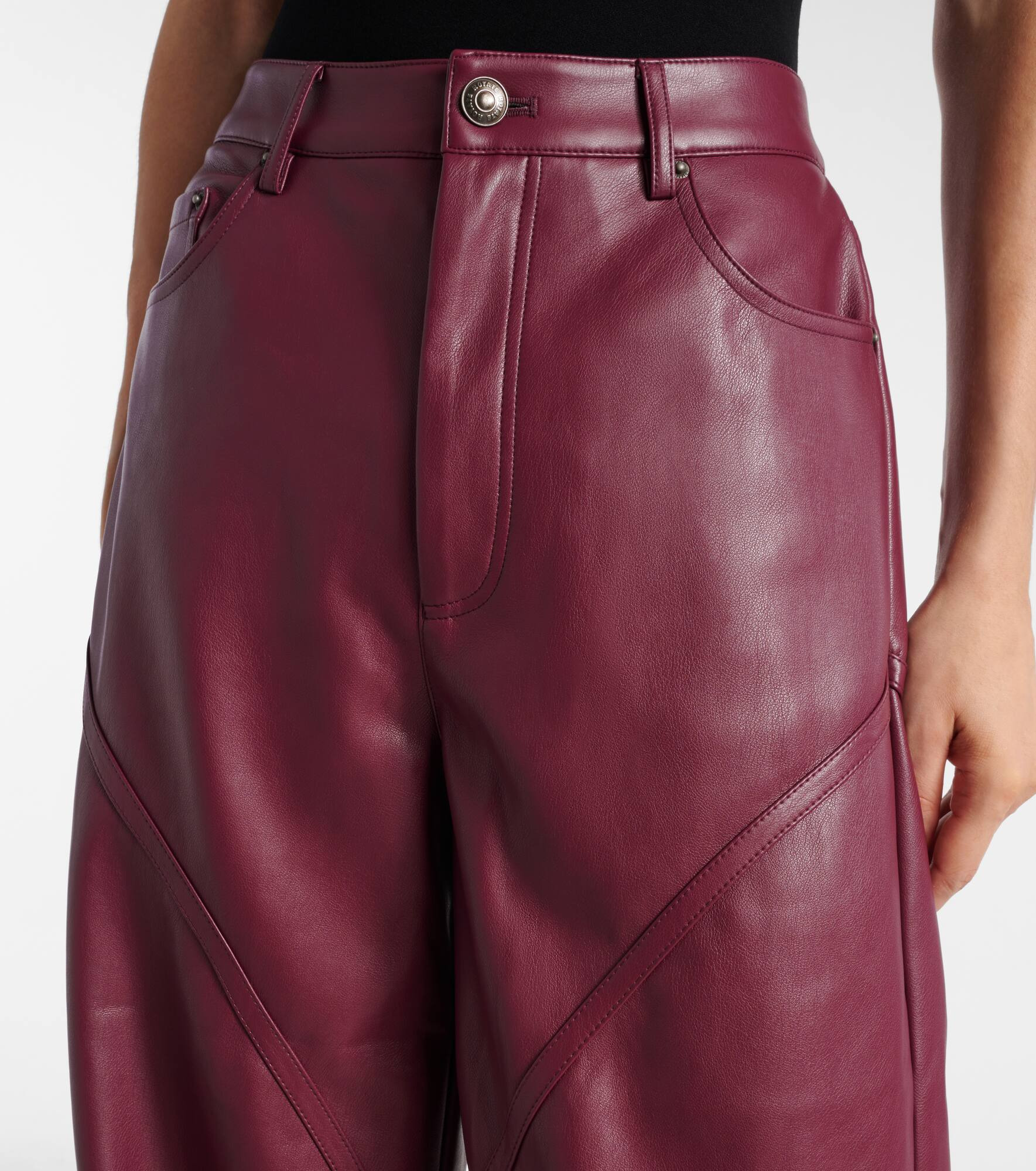 Mid-rise faux leather wide-leg pants - 4